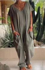 European And American Solid Color And V-neck Oversized Pocket Low-grade Jumpsuit - Image 6