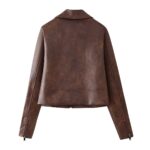 Women's Retro Lapels Long-sleeved Zipper Leather Jacket Skirt - Image 2