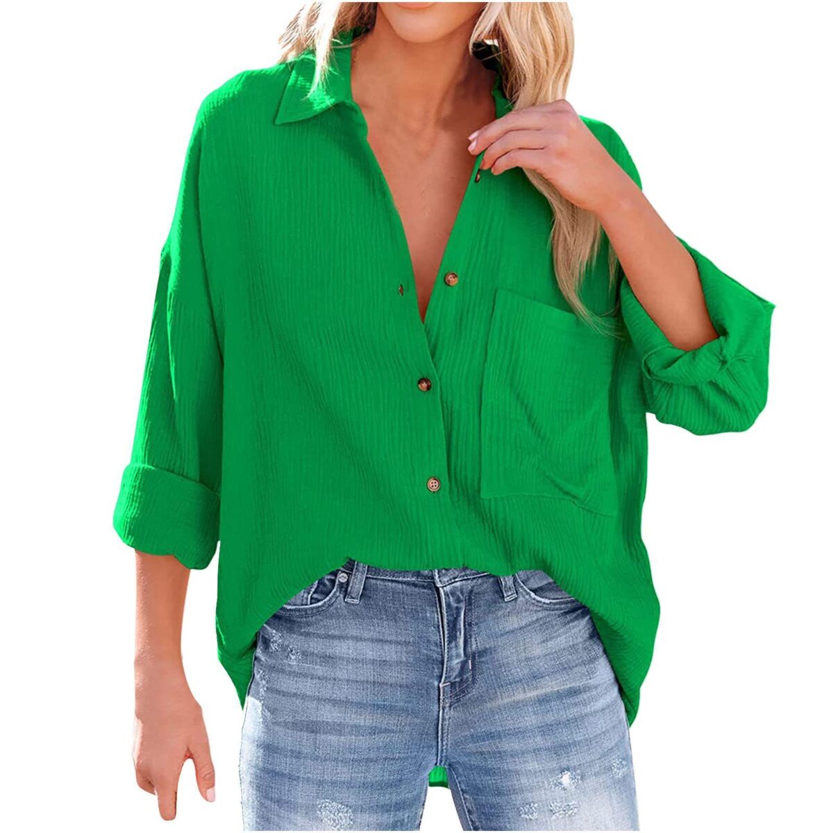 Women's Dropped Shoulder Bat Shirt Casual Long Sleeve Shirt - Image 10