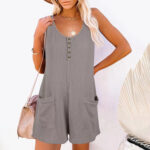 European American Summer New Women's Loose Casual Button Pocket Vest Jumpsuit - Image 8