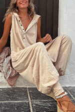 Button Hooded Sleeveless Trousers Jumpsuit - Image 2