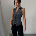 Summer European And American Temperament Striped Sleeveless Shirt - Image 6