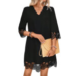 Lace Burning Flower A- Line V-neck Long-sleeve Dress - Image 5