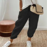 Women's Fashion Cotton Linen Solid Color Casual Pants - Image 5
