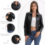 Women's Leather Jacket Knitted Stitching Stretch Coat - Image 2
