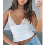 Women's V-neck Camisole Lace Vest With Back Zipper Design Summer Slim Sleeveless Tops - Image 6