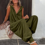 Button Hooded Sleeveless Trousers Jumpsuit - Image 7