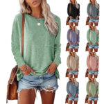 Pocket Split Long-sleeved Casual Bottoming T-shirt - Image 4
