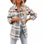 Women's Plaid Buckle Jacket Casual Fashion Long Sleeve Coat - Image 5