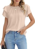 Summer Pleated Short Sleeve Round Neck Top Business Work Shirt - Image 9