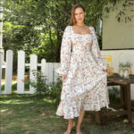 Women's Square Neck Long Sleeved Printed Dress - Image 2