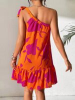 Floral Print One Shoulder Ruffle Hem Dress - Image 5