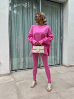 Sweater Suit Women's Casual Loose Long Sleeve Crew Neck Split Top Tight Trousers - Image 9