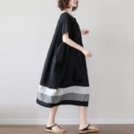 Cotton And Linen Short Sleeve Dress Large Size Women's Mid Length - Image 6