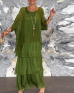 Women's Fashion Temperament Crew Neck Batwing Sleeve Dress - Image 3