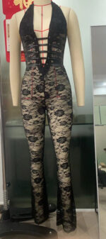 Lash Rope Lace Up Slim Fit Jumpsuit See-through - Image 2
