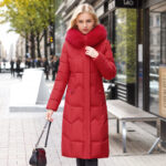Winter Long Coat With Thickened Fur Collar Straight Slim Cotton-padded Jacket Women - Image 6