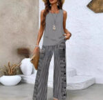 Print Suits Sleeveless Double-layer Vest And Loose Straight Pants Womens Clothing - Image 6