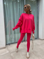 Sweater Suit Women's Casual Loose Long Sleeve Crew Neck Split Top Tight Trousers - Image 7