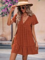 Dot Butterfly Sleeve Ruffle Hem Smock Dress - Image 2