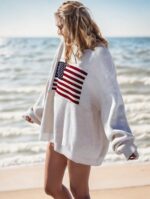 Usa Flag Design Drop Shoulder Sweater,Long Sleeve Tops - Image 4