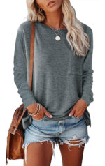 Pocket Split Long-sleeved Casual Bottoming T-shirt - Image 8