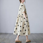 Loose-paneled Cotton And Linen V-neck Short-sleeved Dress - Image 2