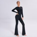 Long-sleeved Open-back Slim-fit Straight-leg Jumpsuit - Image 3