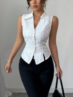 Summer European And American Temperament Striped Sleeveless Shirt - Image 2