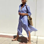 Striped Shirt Dress With Belt Fashion Half-sleeved Lapel Button Cardigan Dresses Women's Clothing - Image 3