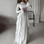 Women's Round-neck Flared Sleeves Temperament High Waist Slimming Patchwork Dress - Image 3