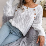 Square Neck Button Fried Dough Twists Knitting Pullover Sweater - Image 5