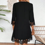 Lace Burning Flower A- Line V-neck Long-sleeve Dress - Image 2