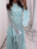 Round Neck Ruffled Long Sleeve Maxi Dress - Image 4