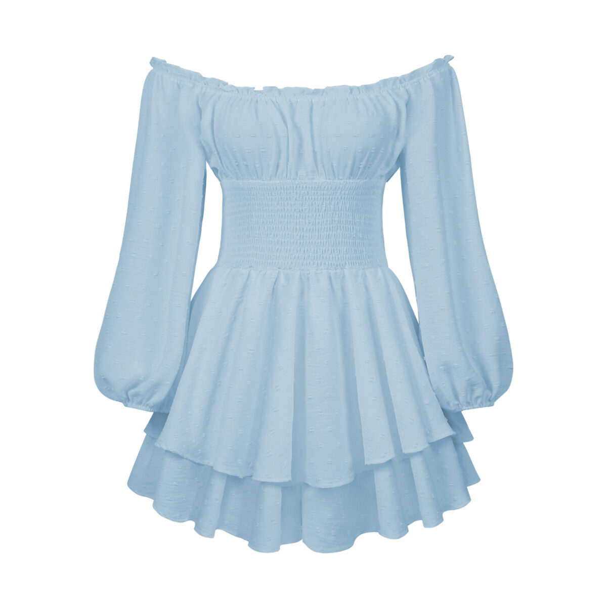Fashion Solid Color Off-neck Pleated Ruffled Stitching Long Sleeve Casual Jumpsuit - Image 8