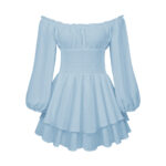 Fashion Solid Color Off-neck Pleated Ruffled Stitching Long Sleeve Casual Jumpsuit - Image 8