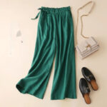 High Waist Side Lace-up Retro Art Elastic-waist Casual Pants For Women - Image 10