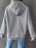 Small Plaid Pocket Long Sleeved Solid Color Top Hoodie - Image 6