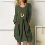 Women's Cotton Linen Loose Casual Solid Color Pocket Dress - Image 4