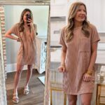 Striped Short Sleeve Pocket Dress Women - Image 3