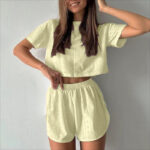 2pcs Casual Hollow Suit With Short-sleeved Crop Top And Elastic Slit Shorts Summer Fashion Sport Clothing For Women - Image 7