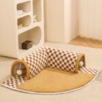 Funny Plush Plaid Cat Tunnel Cat Bed Cat Tunnel Bed With Central Mat Plush Plaid Tunnel Cat Bed Zipper Cat Tunnel For Indoor Cats - Image 8