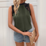 Lace Stitching Sleeveless Half Collar Top Women - Image 8