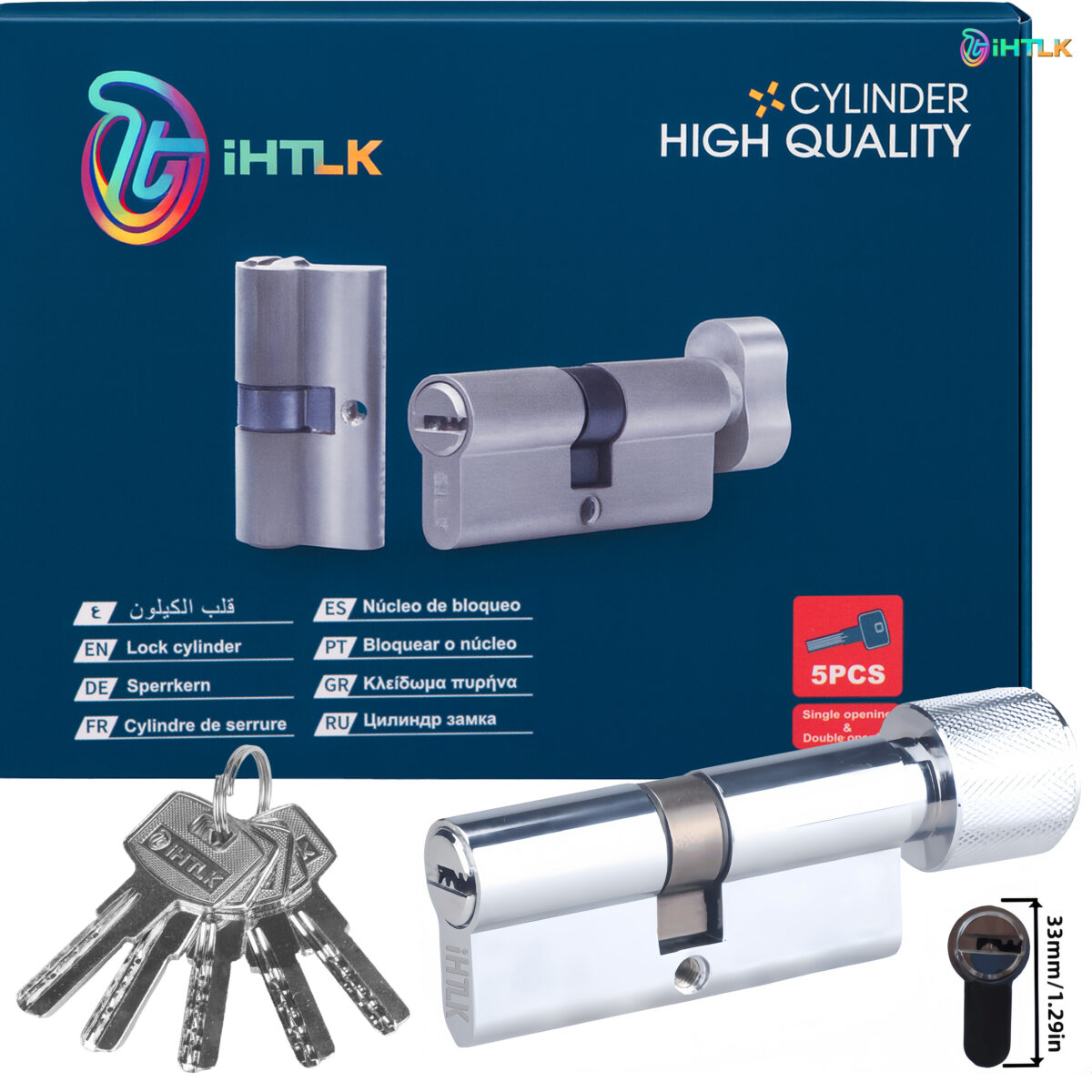 1 Piece Of European Standard Size, 70mm Length Knob Lock Cylinder, Lock Cylinder With 5 Keys, Suitable For Anti-Theft Doors, Office Doors, Stainless Steel Doors, Indoor Doors - Image 6