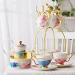 English Ceramic Glass Flower Tea Cup Set - Image 5