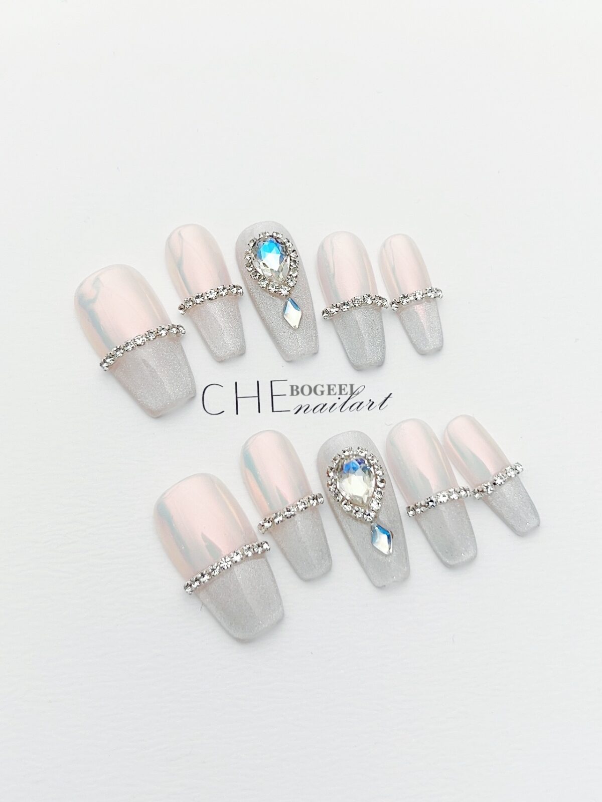 Aurora Cherry Blossom Spring And Summer French Blush Gradient Cat Eye Simple White High-grade Handmade Manicure Wear Gentle - Image 2
