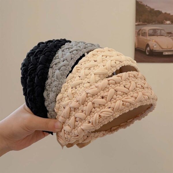 French Style Vintage Weave High Skull Top Headband Simple Solid Color Wide Edge Advanced Pressure-sensitive Hair Band Pastoral Knitted Headdress