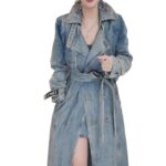 Personality Retro Long Denim Trench Coat - Image 5