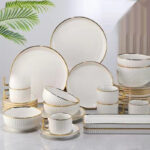 Plate Dishes Combination Household Bowl Golden Edge Household Ceramic 32-Cup Tableware