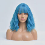 New European And American Style Wig Women's Light Blue Short Curly Hair Chemical Fiber Wig - Image 2